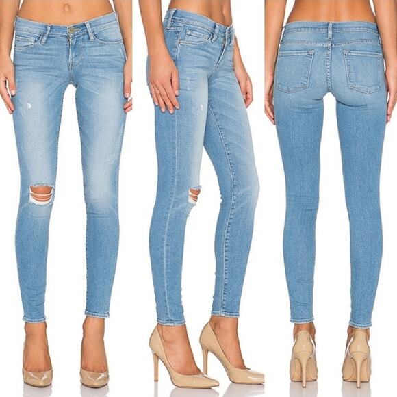 Frame Le Skinny de Jeanne Distressed Skinny Jeans Carson Light Wash Size 25 - Picture 10 of 10